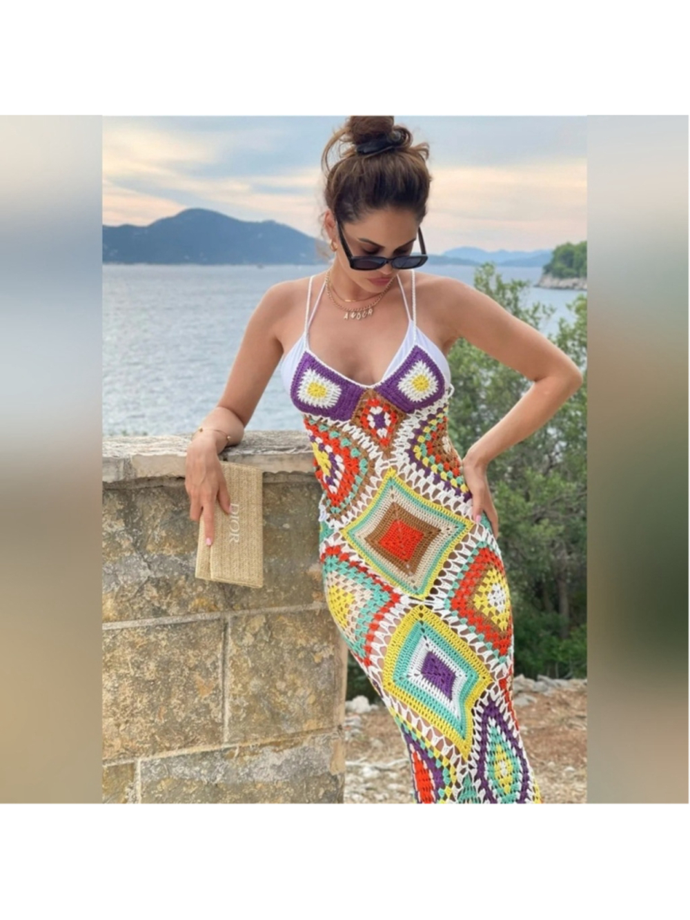 Bella Barnett multicolor Crochet maxy dress, large size, 10/12. New